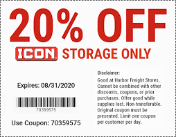 20 Off Icon Storage Valid Through 9 30 20 Harbor Freight Tools Customer Day Storage