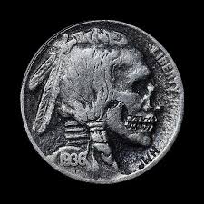 A Carved Coin Called Hobo Nickel Although The History Of Carving Miniature Bas Relief Sculptures Into Coins Stretches Back To Th Hobo Nickel Skull Art Skull