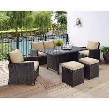 Zeringue Wicker Rattan 7 Person Seating Group With Cushions Patio Furniture Sets Outdoor Living Furniture Wayfair Patio Furniture