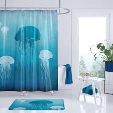 Jellyfish Shower Curtain Sea Jellies Watercolor Art Undersea Ocean Life Beach Blue Coastal D Coastal Shower Curtain Colorful Shower Curtain Curtains