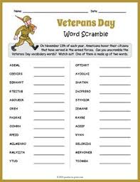 Veterans Day Free Word Scramble Worksheet Veterans Day Activities Vocabulary Worksheets Vocabulary