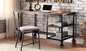 A desk chair with wheels is convenient for moving about an office or home, but it's a poor choice if it sits on a wooden floor that is. Rokk Industrial Desk With Caster Wheels Industrial Desk Industrial Style Desk Desk
