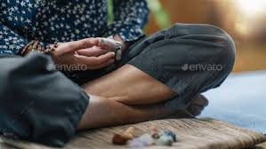 Meditation In Lotus Pose Hands In Lap Palms Facing Upwards Lotus Pose Meditation Meditation Crystals