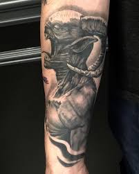 Grey colored skull with good vs evil tattoo on right half sleeve. Danielle Bar On Twitter Healed Demon Part Of A Good Vs Evil Themed Sleeve Demon Evil Blackandgreytattoo Bnginksociety Darkartsociety Eikondevice Stencilstuff Cheyennetattooequipment Tattoosocietymagazine Inkedmag Skinartmag