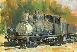 Mike Hernandez Old Steam Train Study From Travel Town Burbank 4x6 Gouache Art Painting Art Painting