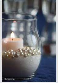 Sugar Epsom Salt And Faux Pearls To Create A Winter Candle Set Up Pearl Centerpiece Bridal Shower Theme Wedding Centerpieces