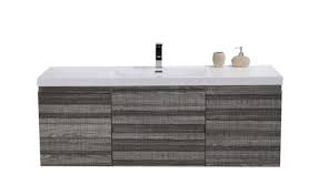 White ceramic vessel sink combined with black marble top and gray solid wood cabinet delivers a chic appeal to blend with any exquisite and tasteful decor for. Keetchen Oslo 60 Single Sink Ash Grey Wall Mounted Vanity Keetchen