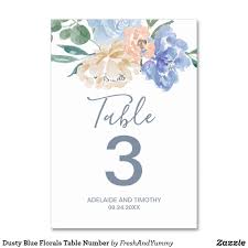 Dusty Blue Florals Table Number Zazzle Com Blue Wedding Invitations Blue Florals Wedding Table Numbers