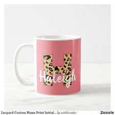 Leopard Custom Name Print Initial H Coffee Mug Mugs Pink Coffee Mugs Custom Mugs