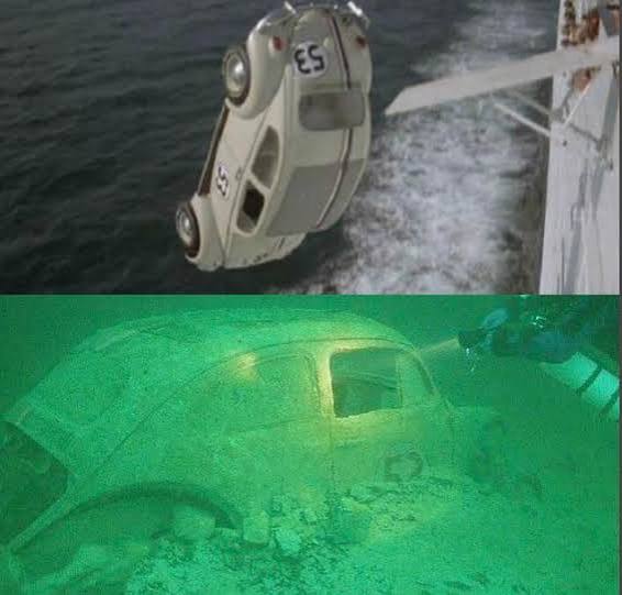 A Herbie was dumped of a ship for the purpose of filming Herbie goes bananas  (1980) and the same car was found right side up in 2010 :  r/interestingasfuck