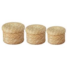 De qualité robuste et légère. Ensemble De 3 Paniers Ronds En Osier Avec Couvercle Mum Deco