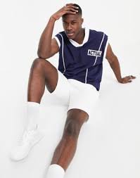 Get 5% in rewards with club o! Parfaire Actual Basketball Tank With Embroidered Chest Logo In Navy Parfaire