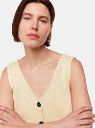 Whistles Cotton Blend Button Front Vest Top, Butter