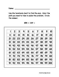 Hundreds Chart 3 Digit Addition Common Core Alligned