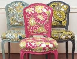 These Are The Kitchen Chairs I M Working On Colors Might Be Too Bold But Its Always Good To Think Outside The B Painted Chairs Reupholster Upholstery Trends
