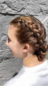 Here’s something I don’t do very often. 2 Dutch braids pulled out into a  nice low chignon.