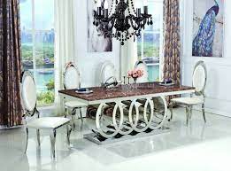 It features a rectangular shaped tempered glass table top, v shaped how did you like the 15 superb stainless steel dining table designs? China Silver Stainless Steel Dining Table Set With Marble Top China Dining Table Dining Table Set