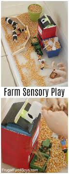 Farm Sensory Play Activity For Preschoolers Make A Corn Silo That Really Loads A Toy Tractor Artsandcraft Farm Sensory Bin Kids Sensory Preschool Activities