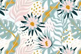Seamless wild tropical flower pattern. Free Vector Hand Painted Abstract Floral Pattern