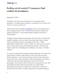 Feeling out of control? Consumers find comfort in boundaries
