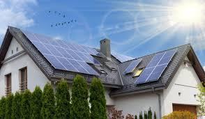 Solar panels on modern roof in sunlight