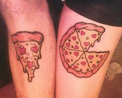 Tasty pepperoni pizza and cooking ingredients tomatoes basil on black concrete background. 91 Of The Cutest And Lovable Couple Tattoo Designs Available