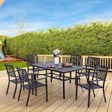 Patio dining sets clearance target. 7pc Patio Dining Set With Rectangle Table With 2 6 Umbrella Hole Steel Arm Chairs Black Captiva Designs Target