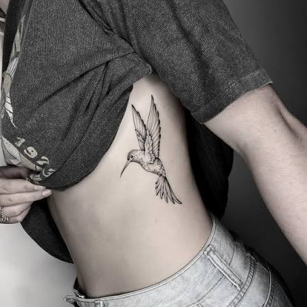 Hummingbird Tattoo Side Ribs