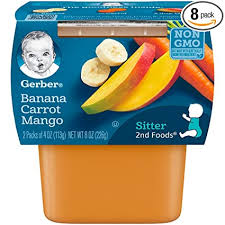 Carrot is a great first food for babies as carrots are less likely to cause allergies and easily after eight months you can include sliced, steam cooked soft carrot sticks as finger food to babies. Gerber 2nd Foods Banana Carrot Mango Pureed Baby Food 4 Ounce Tubs 2 Count Pack Of 8 Amazon Com Grocery Gourmet Food