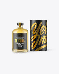 Download Golden Tequila Bottle W Paper Tube Mockup In Bottle Mockups On Yellow Images Object Mockups Yellowimages Mockups