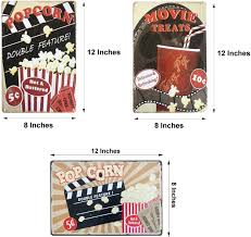 5 out of 5 stars. Buy Uniquelover Movie Treats Popcorn Movie Room Decor Accessories Vintage Metal Tin Sign Funny Film Decor For Home Wall Art Plaque Decor 12 X 8 30 X 20cm 3pcs Popcorn Tin Signs Online In