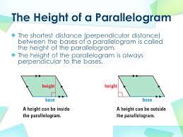 Find the length of the base. Section 8 5 Find The Area Of Parallelograms Base Of A Parallelogram Height Of A Parallelogram Parallelogram Rhombus Ppt Download