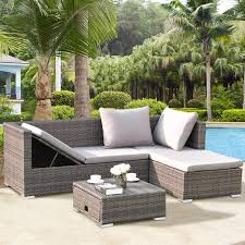 Mainstays moss falls 5 piece outdoor patio chat set. Tangkula 3pc Patio Rattan Sofa Set Outdoor Garden Patio Wicker Rattan Adjustable Steel Frame Conversation Sofa Furniture Set Cushioned Sectional Amazon Co Uk Garden Outdoors