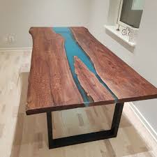 Solid Wood Table Made From Oak Tree 55 Years Old And Blue Resin Solid Wood Table Wood Table Table