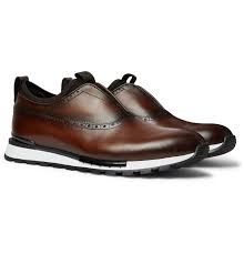 Brown Fast Track Neoprene Trimmed Venezia Leather Slip On Sneakers Berluti In 2021 Dress Shoes Men Leather Slip Ons Sneakers Men