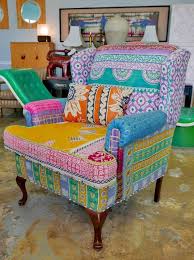 Sofa Chair With Wings Has Been Upholstered In Multiple Colored Fabrics In The Bohemian Style A Work Of Art That S Also Very Comfortable Seati Coole Mobel Cool