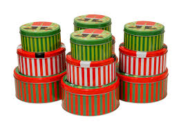 Round baking and cake tins for easter, special occasion and barnyard designs decorative nesting kitchen canister jars with lids, mint metal rustic vintage farmhouse container decor for flour sugar coffee tea. Christmas Nesting Gift Tins With Lids Set Of 12 Round Empty Metal Tin Decorative Box Cans In 3 Assorted Sizes Of Small Medium And Large For Holiday Party Gift Giving Decor