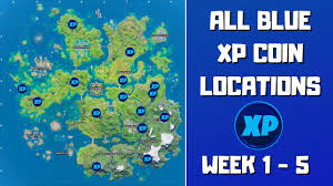 Fortnite gold xp coins locations guide for week 6 season 3 shows you where to find all three coins this week, so you can get the experience boost. All 15 Blue Xp Coins Locations In Fortnite Chapter 2 Season 3 Week 1 5 Fortnite Blue Xp Coins Youtube