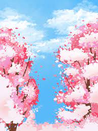 Hand Painted Small Fresh Cherry Blossom Sky Element Background Wallpaper  Image For Free Download - Pngtree