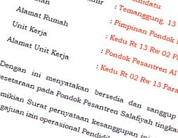 Pengembalian uang untuk tuha peut dan tuha lapan sebesar rp. Surat Pernyataan Sanggup Melaksanakan Pendidikan Kesetaraan Pada Pondok Pesantren Salafiyah Pontren Com