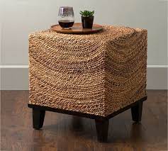 Rattan coffee table, round solid wood home decoration low table, computer table, suitable for living room, balcony, bay window (50×50×35cm) Woven 20 Abaca Cube Accent Table Wood End Tables Accent Table End Tables
