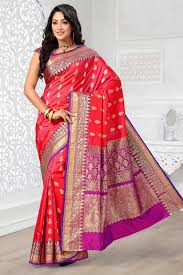 Art Silk Pink Enticing Saree With Purple Gold Border Sr10257 Saree Designs Saree Models Party Wear Sarees