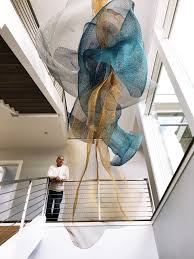 Created by hand, without the use of molds or models, the figurative sculptures come from my years of studying the human. Colorful Steel Mesh Wire Abstract Sculpture In Stairwell Wall Sculpture Art Sculpture Wall Art Painting