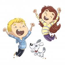 Kids Jumping With Dog Happy In 2020 Happy Cartoon Art Drawings For Kids Drawing For Kids
