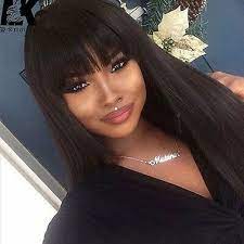 Newjf958 Long Dark Brown Bangs Hair Fashion Straight Wig Wigs For Women Hair Styles Hairstyles With Bangs Wigs