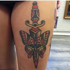 Moth and dagger tattoo studio has updated their hours and services. Old School Dagger Moth Thigh Tattoo By Black Anvil Tattoo