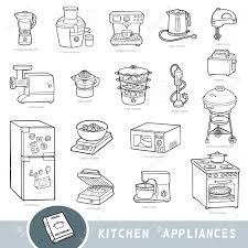 Kids will enjoy whipping up imaginary meals with appliances sized just for them. Black And White Set Of Kitchen Appliances Collection Of Vector Royalty Free Cliparts Vectors And Stock Illustration Image 133107507