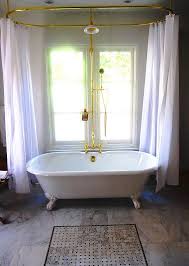 Soothing sea green hex mosaic tile flooring which also extends to the glass enclosed shower area mimics a coastal style bathroom. 26 Best Clawfoot Tub Shower Rod Ideas Clawfoot Tub Shower Clawfoot Tub Clawfoot Tub Shower Curtain