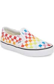 Black And Rainbow Checkered Vans Slip Ons Rainbow Checkered Vans Collegeoutfits Vans Slip On Shoes Checkered Shoes Vans