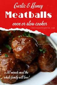 Honey Garlic Meatballs Oven Or Slow Cooker Recipe Honey Garlic Meatballs Honey Garlic Meatball Recipes Easy